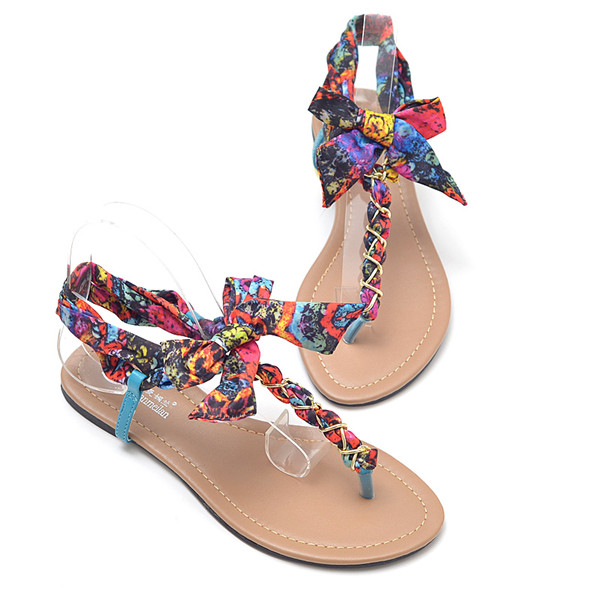 T Shape Flat Sandals With Chiffon Bowtie 061602 on Luulla