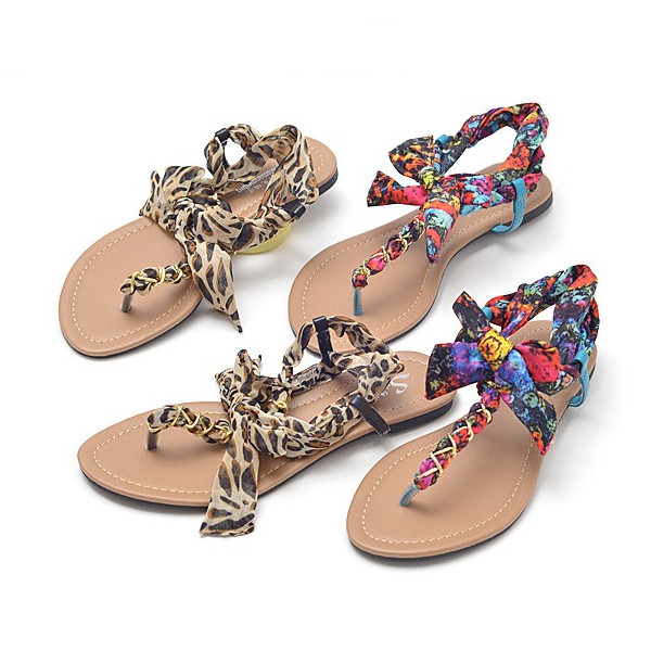 T Shape Flat Sandals With Chiffon Bowtie 061602 on Luulla